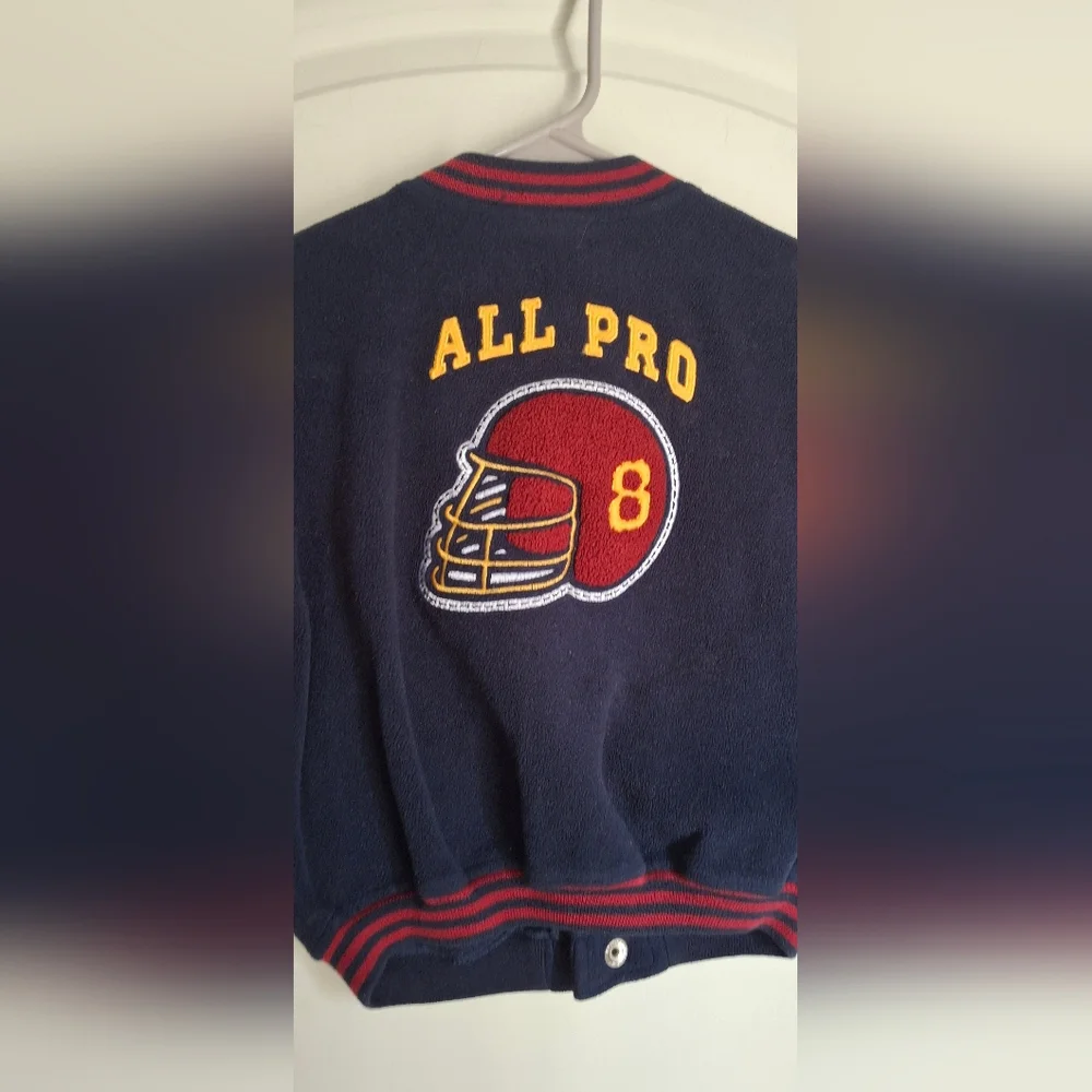 Vintage Kru Supplies Boy Navy Sweater with Red and Yellow Accents Sz 2 Football - Picture 6 of 11